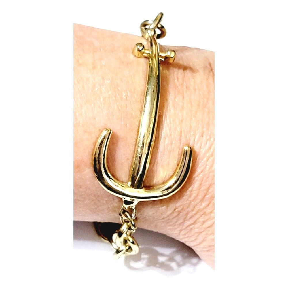 Vintage Gold Anchor Link Bracelet Signed LP Storm 14K GP Adjustable 9"